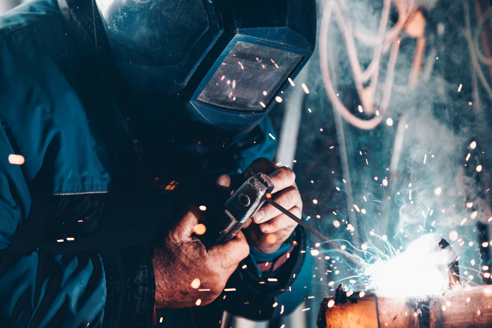 Welding sparks on a fabrication line