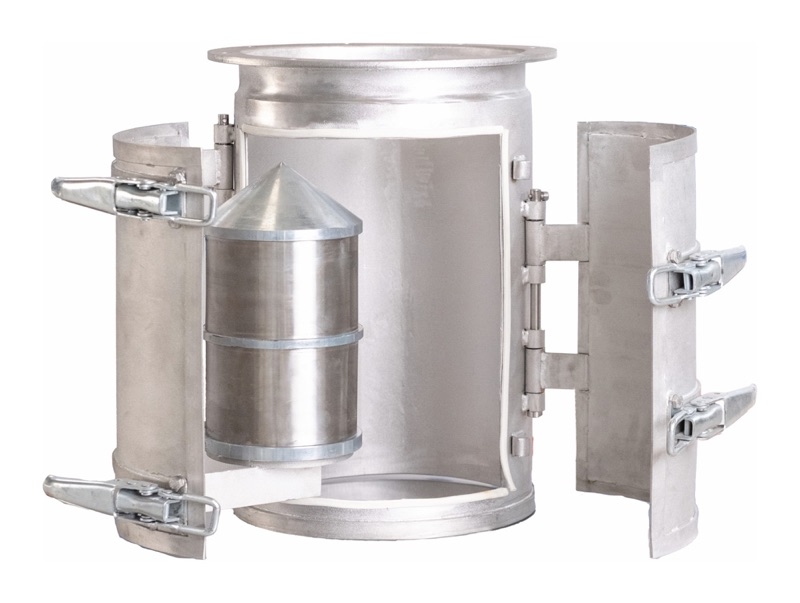 Bullet type magnetic separator opened for cleaning