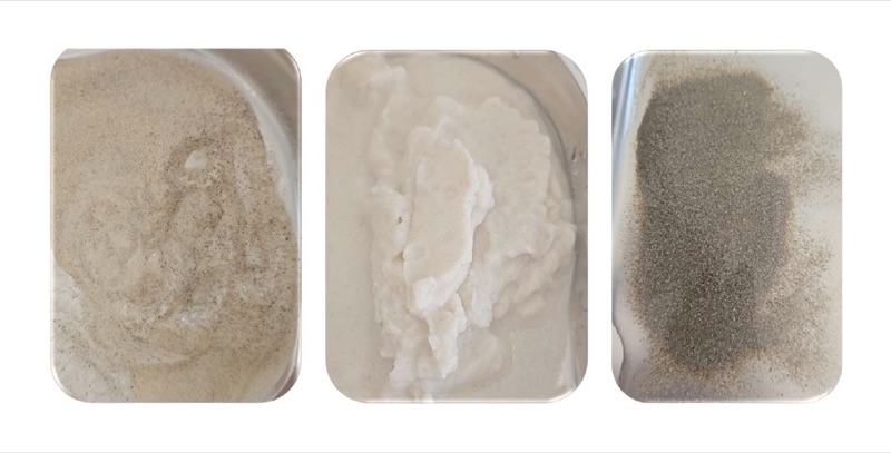 Three samples of sodium feldspar: feed, cleaned product and separated magnetic waste