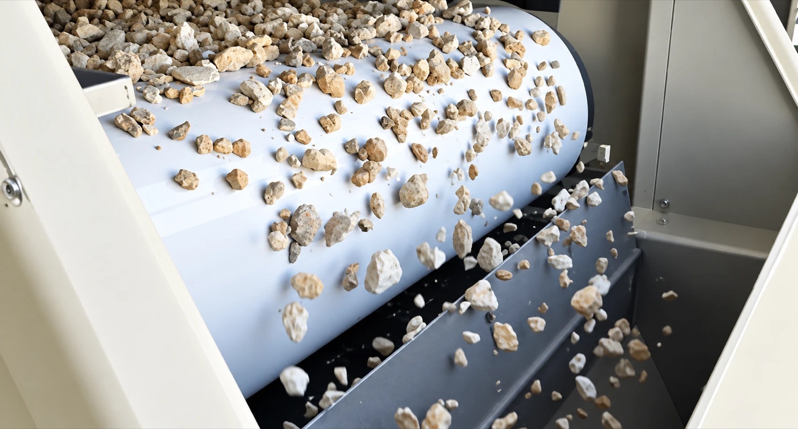 Mineral lumps separating over a high intensity magnetic roll